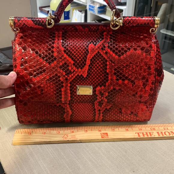 Gently used Dolce & Gabbana red medium Sicily Python Top Handle - Picture 12 of 14